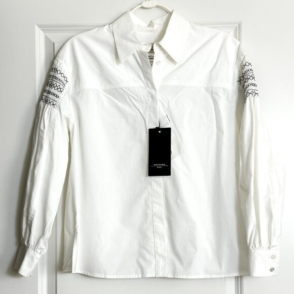 NWT WEEKEND MAX MARA Detroit White Cotton Long Sleeve Button Up Shirt Size 4 - Picture 1 of 9